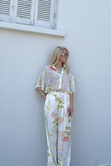 Yellow Stripped Ηydrangeas Pants