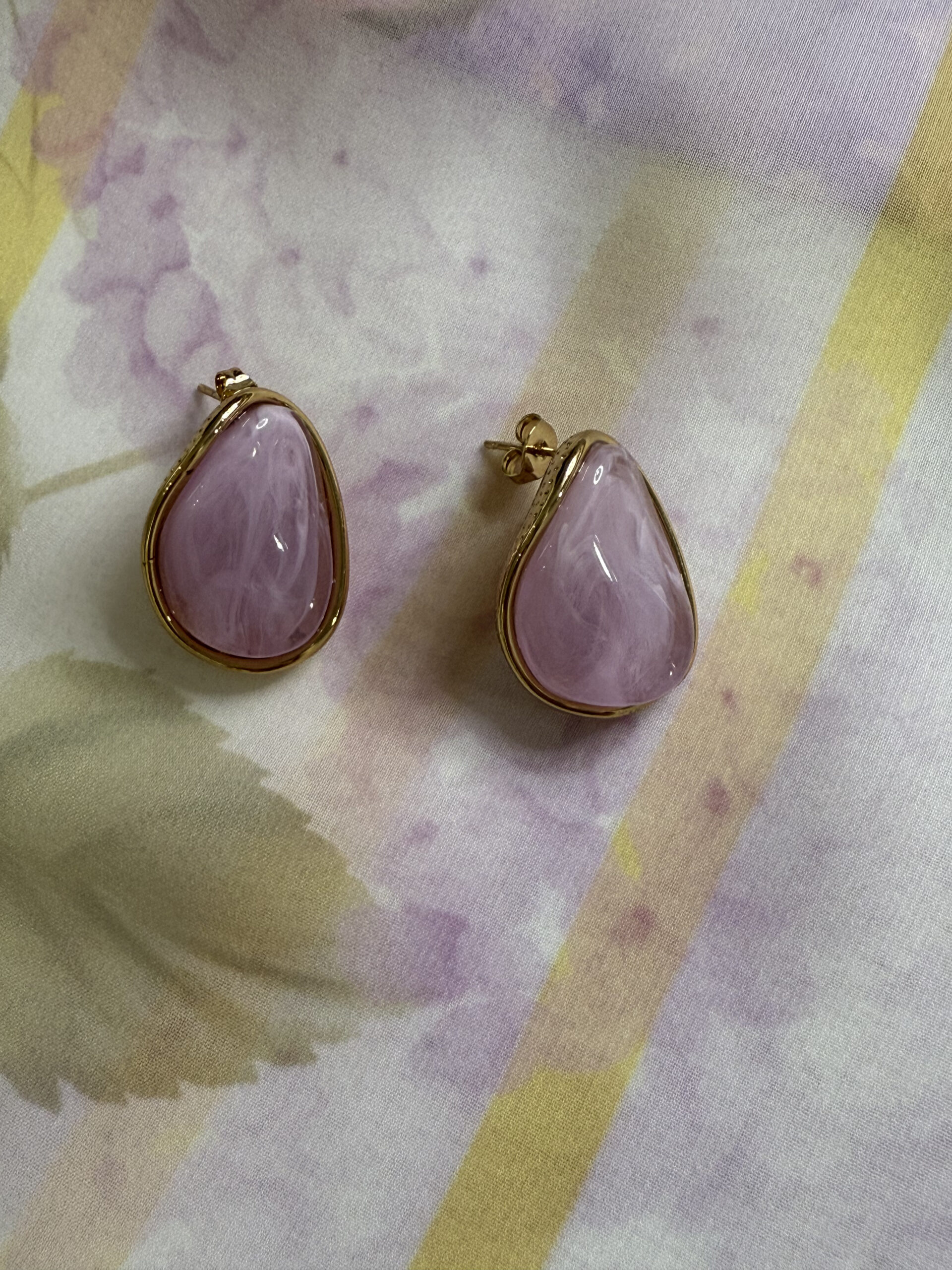 Lilac Stone _ Gold Earrings - Image 2