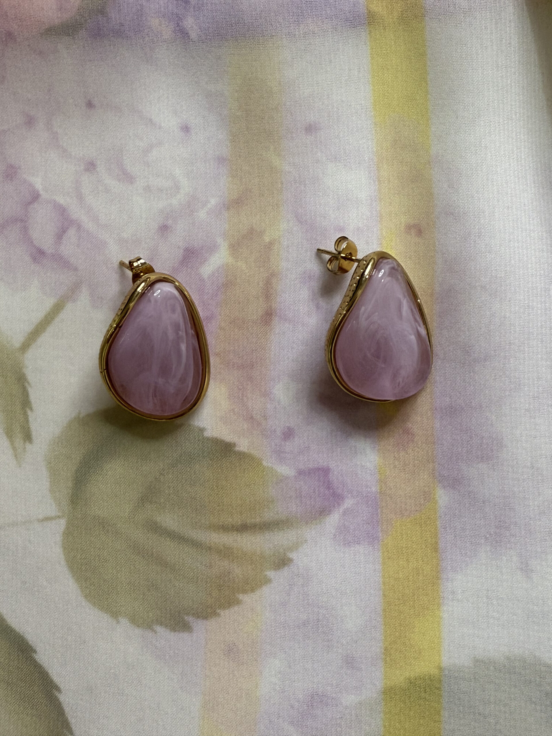Lilac Stone _ Gold Earrings - Image 3