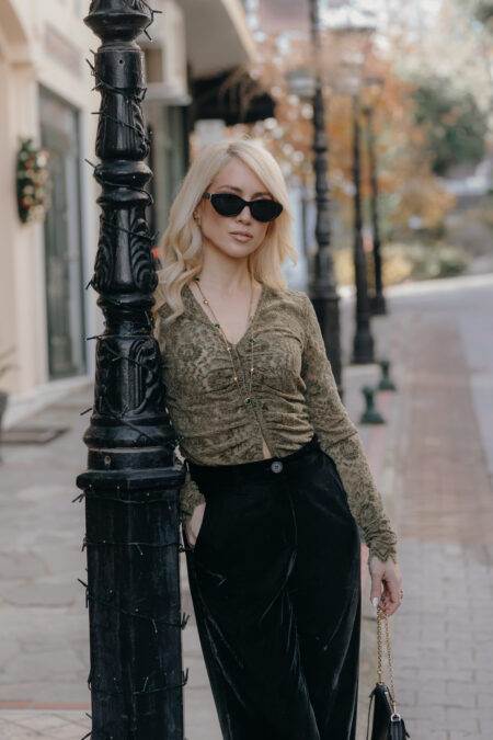 Powder Khaki Velvet Lace