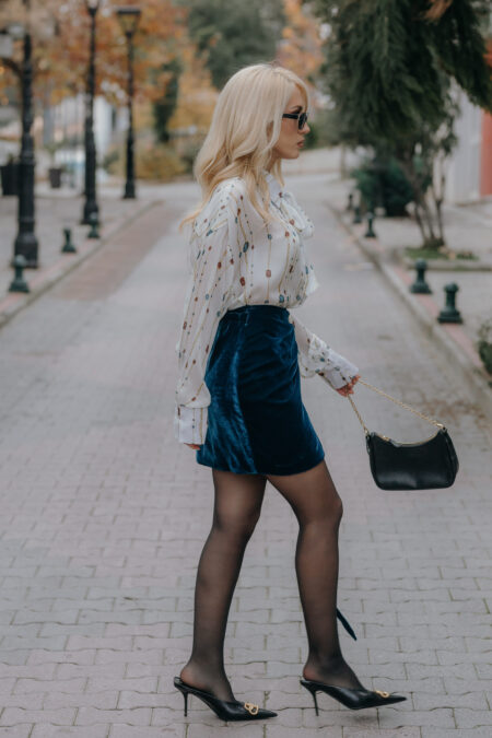 Blue Velvet Mini Skirt