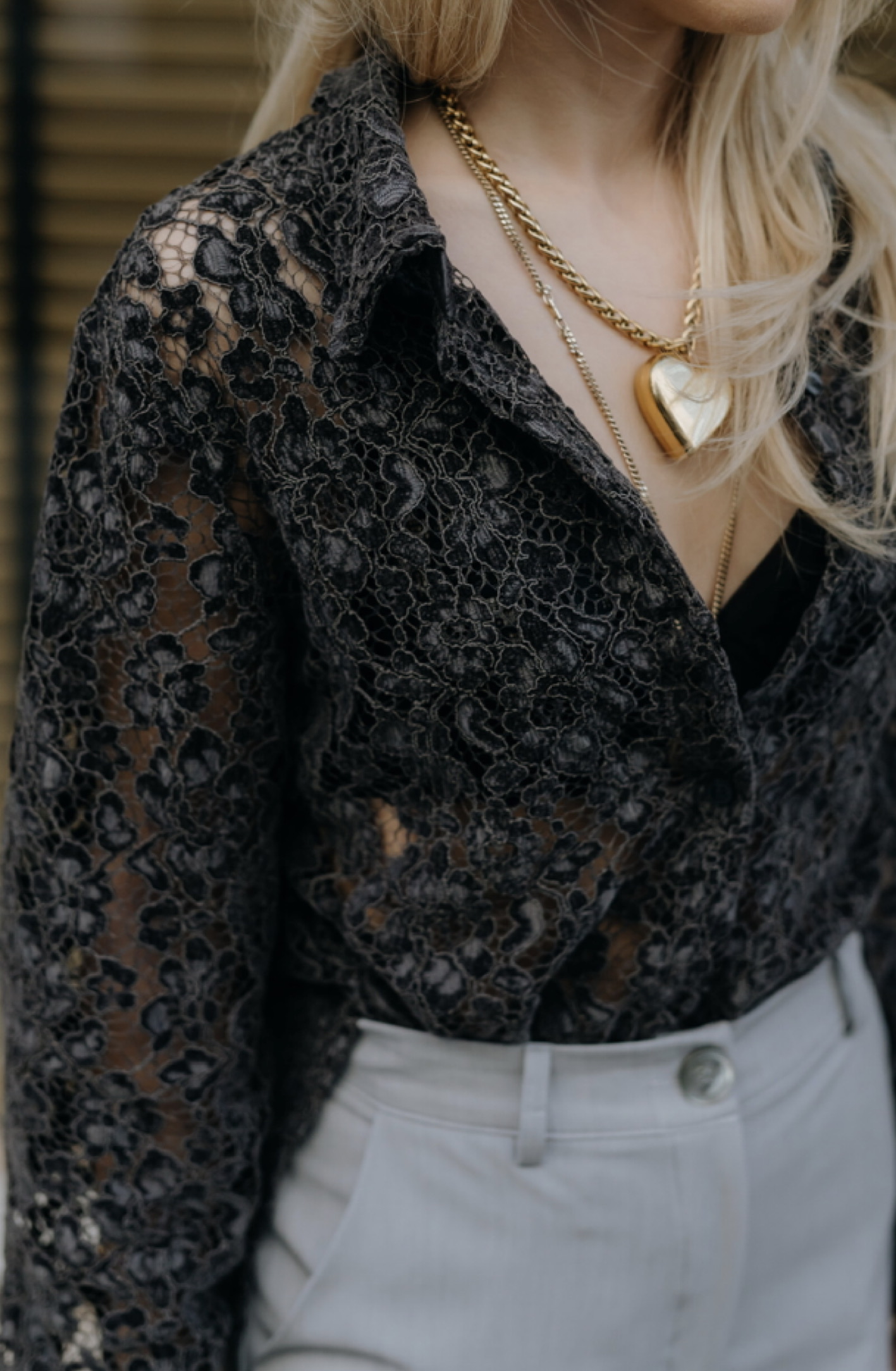 Gray Velvet Lace Shirt - Image 3
